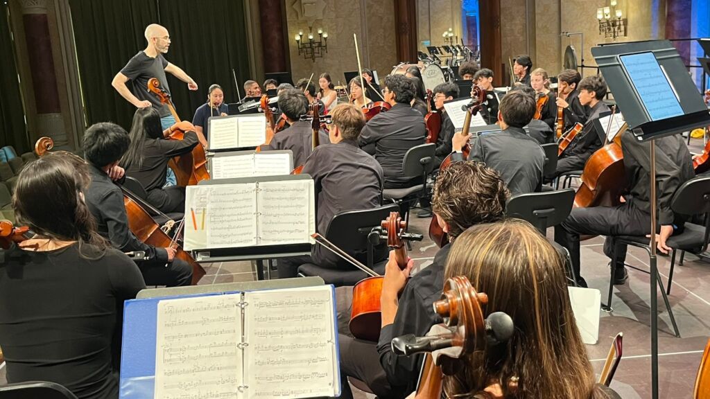 Sacramento Youth Symphony rehearsing in Vigadó Hall in Budapest